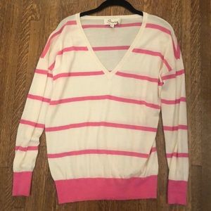 Seaton pink white striped v neck cashmere sweater